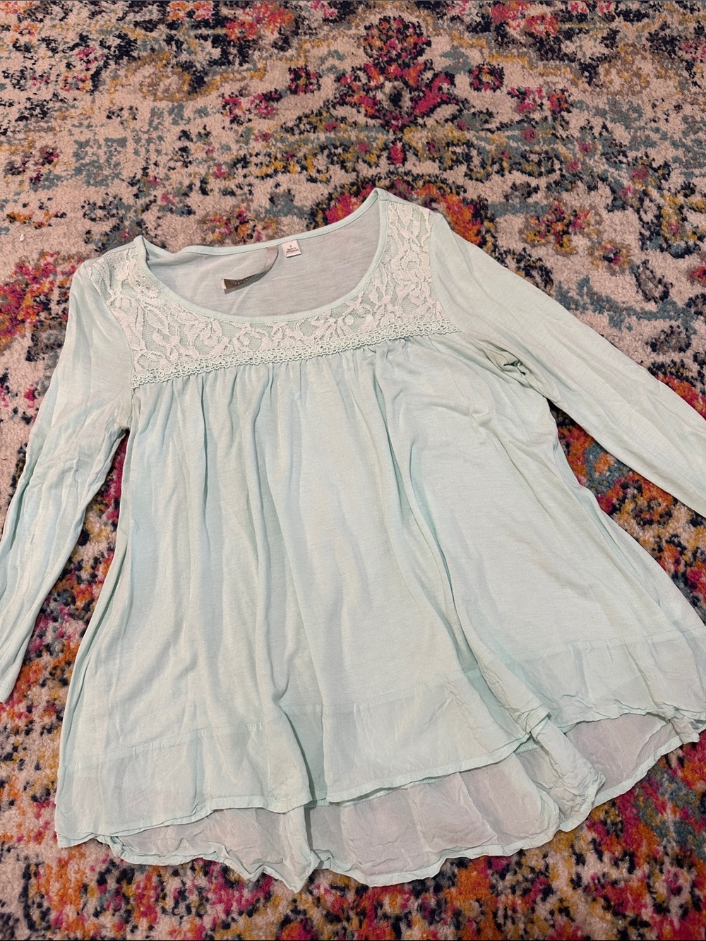 4/$20 LC Lauren Conrad Pale Mint Lace Yoke Long-Sleeve Top